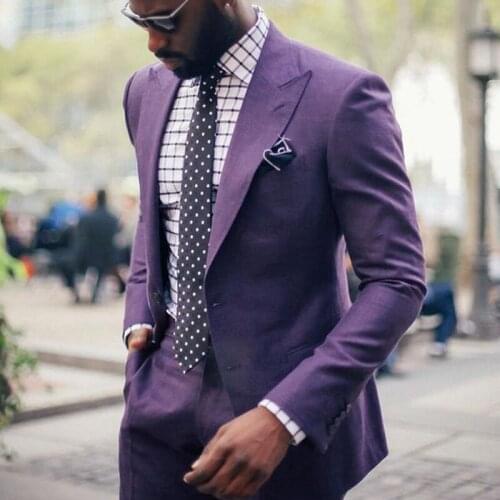 Slim fit Casual Men Suits 2 piece Purple Wedding Tuxedo for Groomsmen with Peaked Lapel Man Fashion Set Blazer with Pants