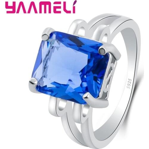 Charm Square Cut Cubic Zircoia Finger Ring 925 Sterling Silver Jewelry Elegant Exquisite Anniversary Gift For Beloved