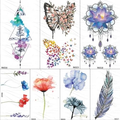 OMMGO Butterfly Flash Lotus Children Chains Temporary Tattoos Sticker Geometry Tree DIY Tatoo Art Fake Sweatpea Tattoo Flower