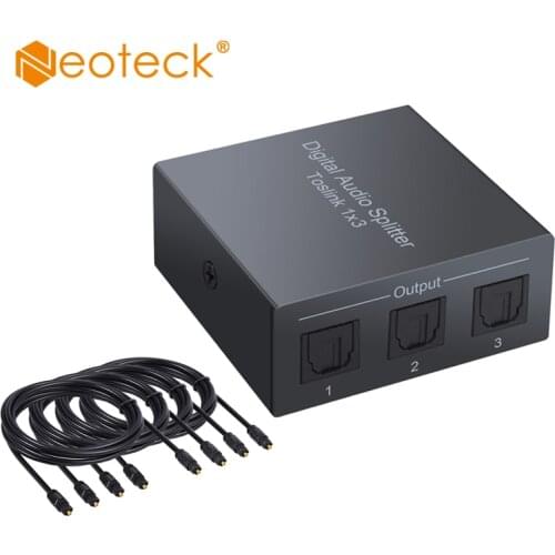 Neoteck 1x3 Toslink Spdif Optical Digital Audio Splitter One input 3 Outputs Support LPCM 2.0 DTS AC3 With Optical Cable
