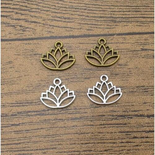Wholesale Lotus Flower Charms 60PCS/Lot 16×14mm Double Sided Flower Tag Handmade Jewelry Fitting 2 Colors Available-RS948