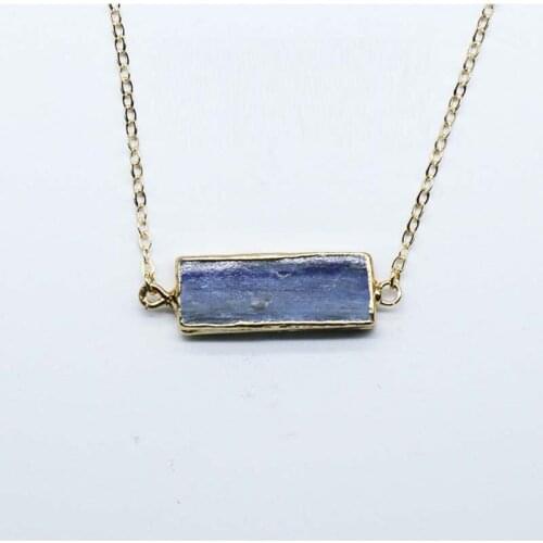 Square Dark Blue Stone Inlaid Hoop Pendant DIY Delicate Edged Energy Rough Stone Necklace