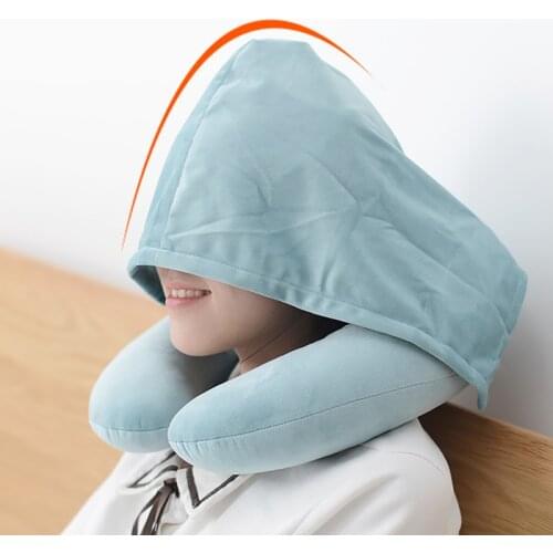 Pillow Slow Rebound Memory PP Cotton Pillow Wearing Hat Shade U-Shaped Pillow Red Travel Lunch Break Artifact