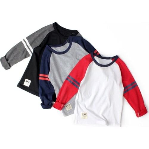 Boys O-neck Long Sleeve Color Patchwork Stripes Design Casual Fashion Cotton T-shirts Spring Autumn T-shirts