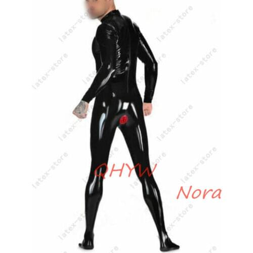 Sexy Latex Man Body Catsuit with socks with red anus condom back zippers alice in wonderland costume adult cosplay costume