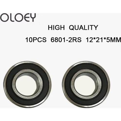 High Quality 6801 10PCS ABEC-5 ABEC-3 ABEC-1 6801-2RS 6801RS 6801 2RS 12x21x5 mm Thin Wall Rubber seal Deep Groove Ball Bearing