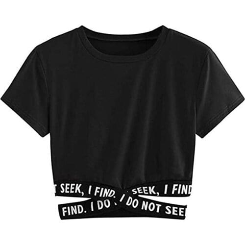Sexy Latter Print T-Shirt Women Soild Cross Bandage T-Shirt Ladies Streetwear Short sleeve Short Tee Tops Summer camiseta mujer