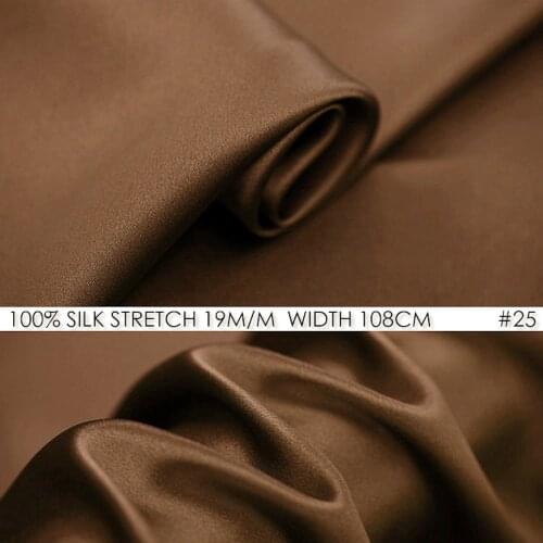 SILK STRETCH SATIN 108 cm width 19 m/m Natural Silk Tissus Lycra Fabrics Wedding Dresses Sewing Factory Wholesale-NO25 Chocolate
