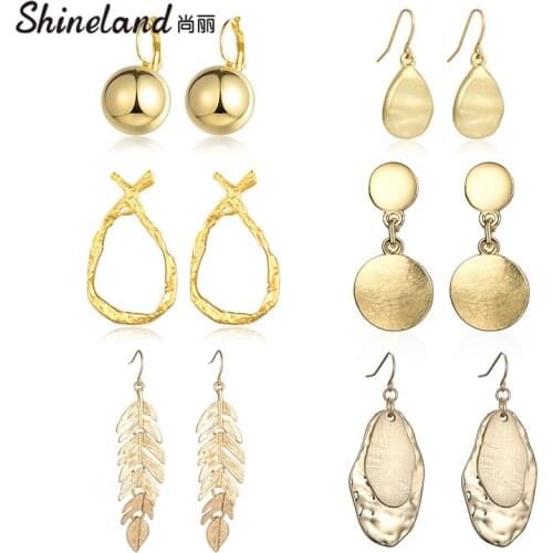 Shineland Fashion Statement 2021 Big Geometric Metal earrings For Women Hanging Dangle Drop Earrings for Women Punk Gifts Cheap