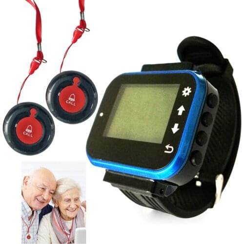 Caregiver Pager Restaurant Service Call Button Calling System 433MHZ Watch Pager for Cafe/Hospital Elder Emergency Alert Call