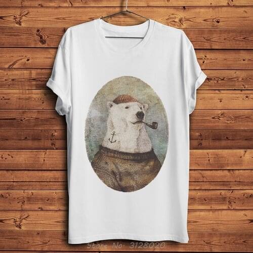 Polar Bear Onto The Shore Funny Tshirt Men New White Casual Tees T-Shirt Cool Artistic T Shirt Unisex Streetwear Harajuku
