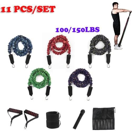 11PCS Tube Resistance Bands Set 100/150LB Fitness Elastic Pull Rope With Protective Sleeves for Home Training Workout Equipment