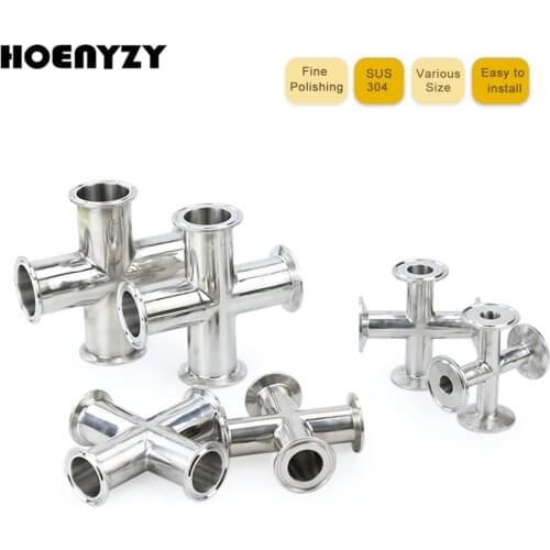 19/25/32/38/45/51mm Pipe OD 2" 1.5" Stainless Steel 304 4 Way Cross Sanitary Fitting Tri Clamp Feerule OD 50.5/64mm Home brew