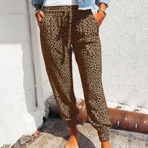 Leopard Print Pants Women High Waist Drawstring Skinny Cargo Pants FOR Women Harem Pants Long Trouser Streetwear femme pantalon