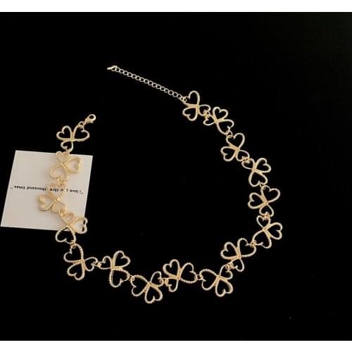 TIMEONLY Unique Design Hollow Love Heart Metal Choker Necklace for Women Ladies Splicing Necklaces Sweet Birthday Jewelry Cute
