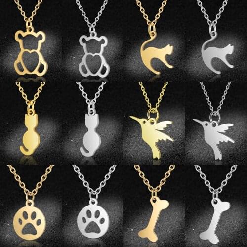 Vni and Mia 100% Stainless Steel Lovely Cat Dog Paw Print Necklace For Women Wholesale Fashion Bear Charm Jewelry Dropshipping