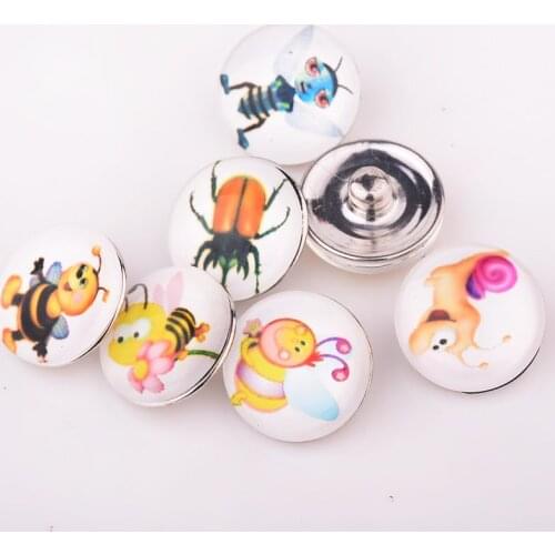 10Pcs/Set Mixed Color Snap Buttons Kawaii Bees Animal Design Glass Beads Super Deal Snaps Diy Jewelry Maken Bracelet Best Gifts