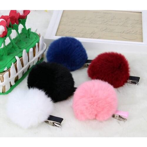 15 pcs/lot, Rabbit Fur Pom pom Hair Clips , Ball Hairpins for Girls Headwear Hair Accessories