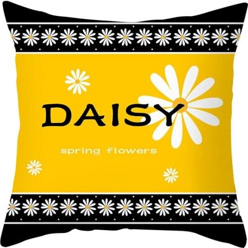 New Fashion Nordic Black Yellow Throw Pillow Case Polyester Office Sofa Car Daisy Pillowcase Cushion Covers 45x45cm