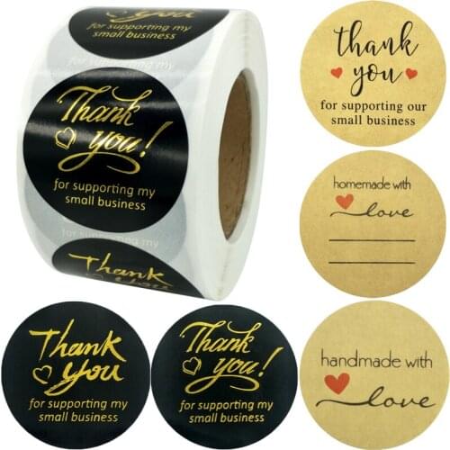 24Types Big Home Hand Made Thank You for Supporting My Our Small Business Stickers Seals Labels Pink Gold Decor Envelope Package