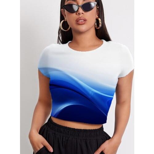3d Tshirt Gradient T shirt Women Abstract Navel Bare Psychedelic Tshirts Casual Novel Shirt Print Short Sleeve T shirts New