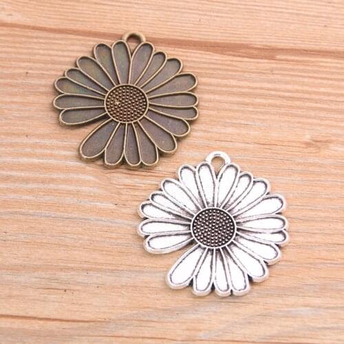 4PCS 37*39mm 2020 New Product Two Color Incomplete Sun Flower Charms Daisy Plant Pendant Jewelry Metal Alloy Jewelry Marking