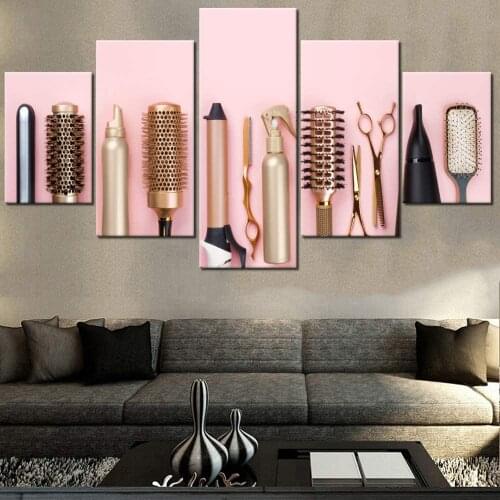 Unframed 5 Panel Beauty Hair Salon Golden Haircut Accessories Hairdresser Pictures Wall Art Home Decor Posters Canvas Paintings