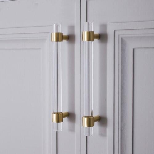 Acrylic+Brass Handles for Furniture Luxury Cabinet Knobs Modern Nordic Style Kids Room Decor Kitchen Door Drawer Pulls