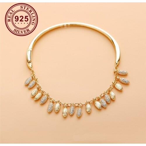 DoDoFly Free Shipping Real 925 Sterling Silver Golden Wheat Bracelet Fit European Charm Bracelets Women Jewelry