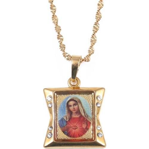 Lucky Enamel Blessed Virgin Mary Pendant Necklaces Women Girls Christianity Chain Jewelry