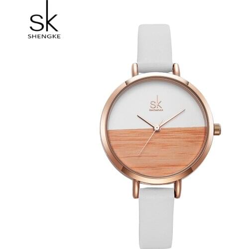 Shengke SK Female Watches Fashion Women Wood Watch Ladies Clock Casual Leather Quartz Wristwatch Female Clock Relogio Feminino