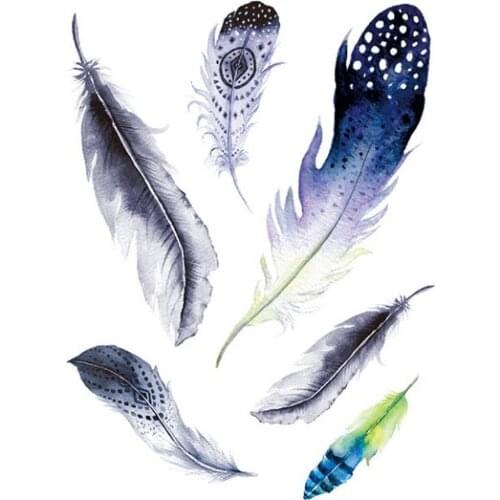 110MM×80MM Color Feather Waterproof Lasting Tattoo Sticker Personality Sexy Literary Clavicle Girl