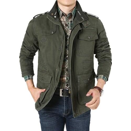 Spring Autumn Jacket Men Causal 100% Cotton Windbreaker Long Trench Coats Multi-Pocket Army Military Flight Jacket Plus size 7XL