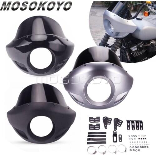 For Harley Dyna Sportster Touring Sport Short Fairing 5.75" Headlight Fairing FXR FXD FXBB Head Light Mask Fairing 35-49mm Forks