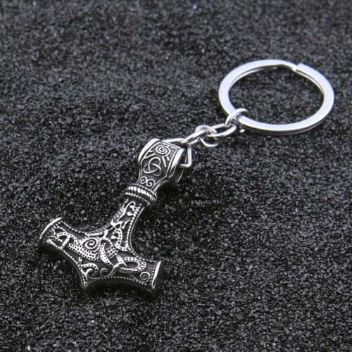 Dropshipping stainless steel thors hammer mjolnir pendant KeyChain viking scandinavian norse viking ax Men gift