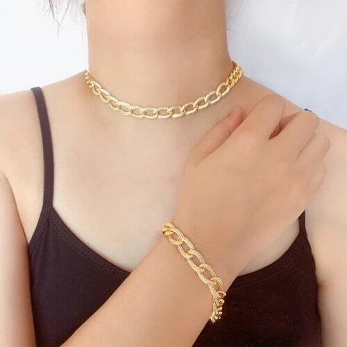 Funmode Luxury Gold Color Hip Hop Iced Out Paved Rhinestones Jewelry Sets For Women Full Miami Rapper Accessories Wholesale FS83