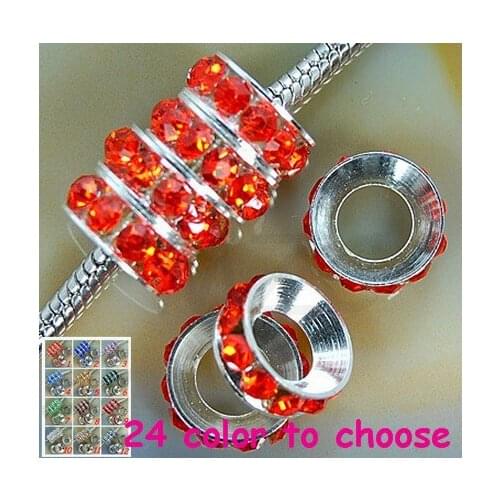 Gcg2 10mm Orange Rhinestone Rondelle Spacer Beads,Rhodium Plated Big Hole European Beads