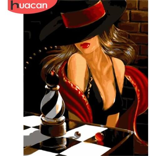 HUACAN Oil Painting Girl HandPainted Kits Drawing Canvas DIY Pictures By Numbers Girl Portrait Home Decor Gift
