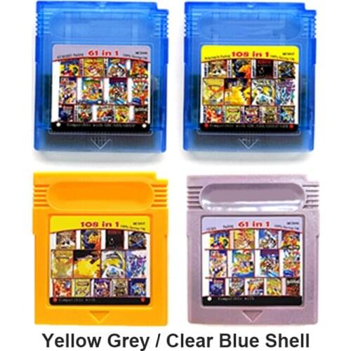 108/61 in 1 Video Game Cartridge Compilation Console Card for Nintendo GBC English Langauge Edition Clear Blue Shell