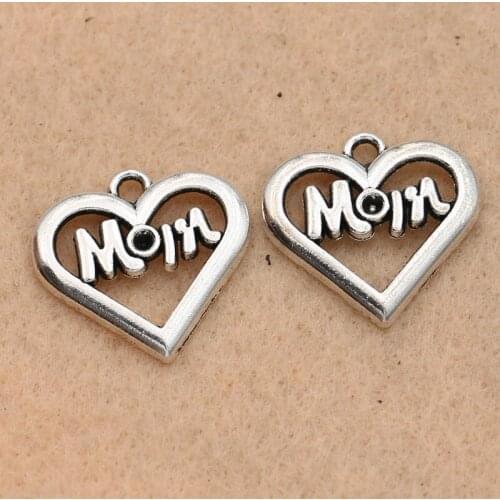 KJjewel Tibetan Silver Plated Heart Mom Charms Pendants Bracelet Necklace Jewelry Making Accessories DIY 20mm