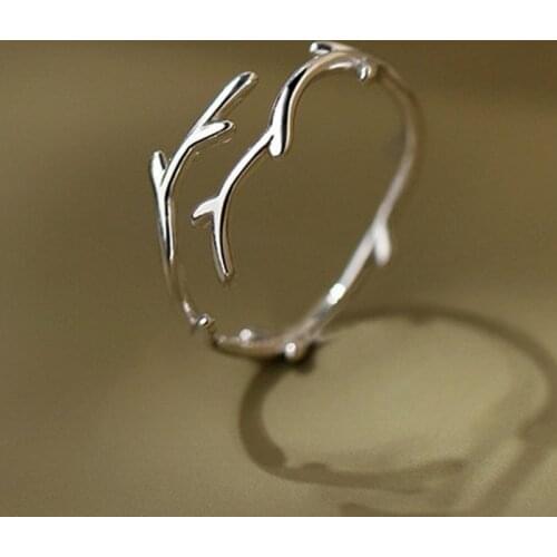 Simple Branch Leaf Thin Silver Color Adjustable Ring For Women Ladies Girls Trendy Fashion Finger Jewelry Gifts