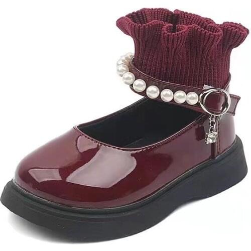 Girl Leather Shoes 2021 New Autumn Kids Lace Princess Shoes Pearl Fashion Single Shoes Performance Shoes Sweet Cute Fashion Chic