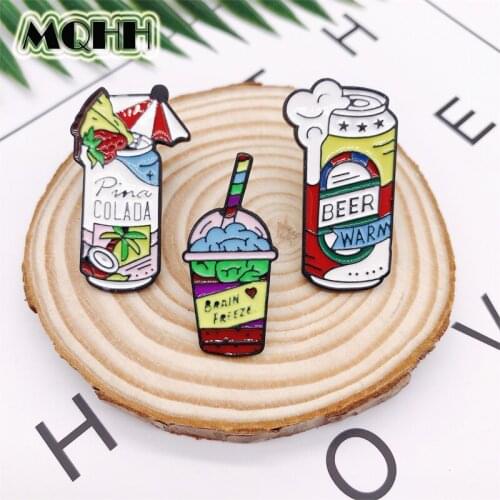 Creative Cartoon Beer Drink Cup Enamel Brooch Color Leaves Love Alloy Badge Shirt Bag Pins Accessories Women Jewelry Gifts