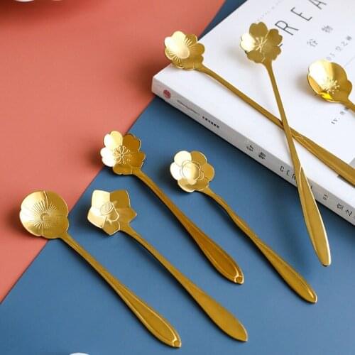Kitchen Accessories Stainless Steel Spoon Japanese Style Gold Cutlery Spoons Creative Teaspoon Tableware Flatware