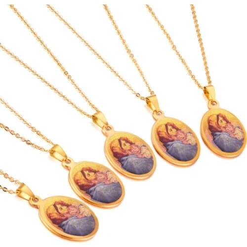 LUXUKISSKIDS Stainless Steel Necklace Blessed Virgin Mary Hug A Lovely Boy Pendants Necklaces,5pcs/lot