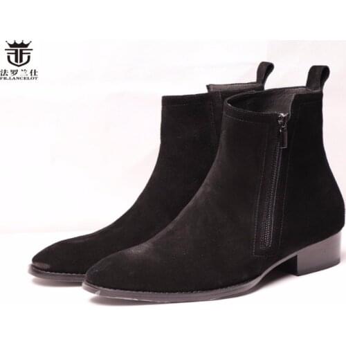 FR.LANCELOT Europe new arrival men black color booties youth trend Chelsea boots simple style leather fashion riding boots