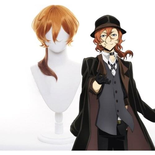 Nakahara Chuuya Cosplay Wigs Bungo Stray Dogs Headgear Adult Mixed Long Hair Chuuya Nakahara Costumes Anime Headwear