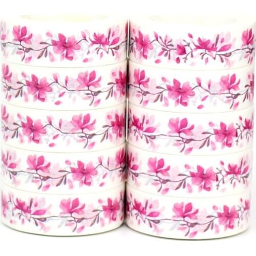 NEW 10pcs/Lot Decorative Cute Pink Flowers Leaves Washi Tapes Japanese Scrapbooking Adhesive Masking Tape Stationery