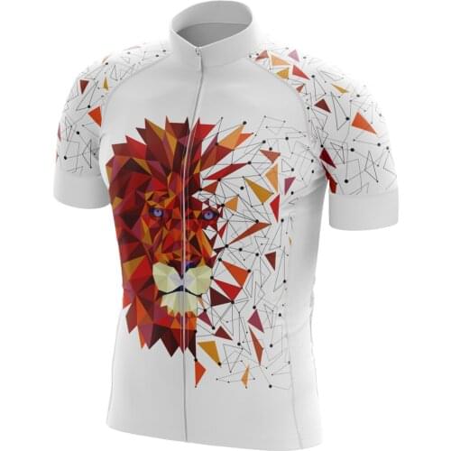 2021 New UK Mens Bike Shirt Breathable Lion Print White Short Sleeve Jersey Cycling Bicycle Wear