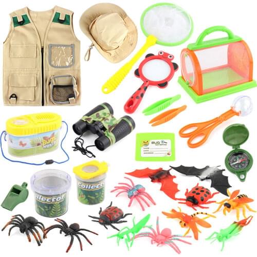 New Kids Outdoor Explorer Kit Outdoor Adventure Camping Toys For Kids Cargo Vest Hat Set Explorer Costume Khaki Playing Clothes